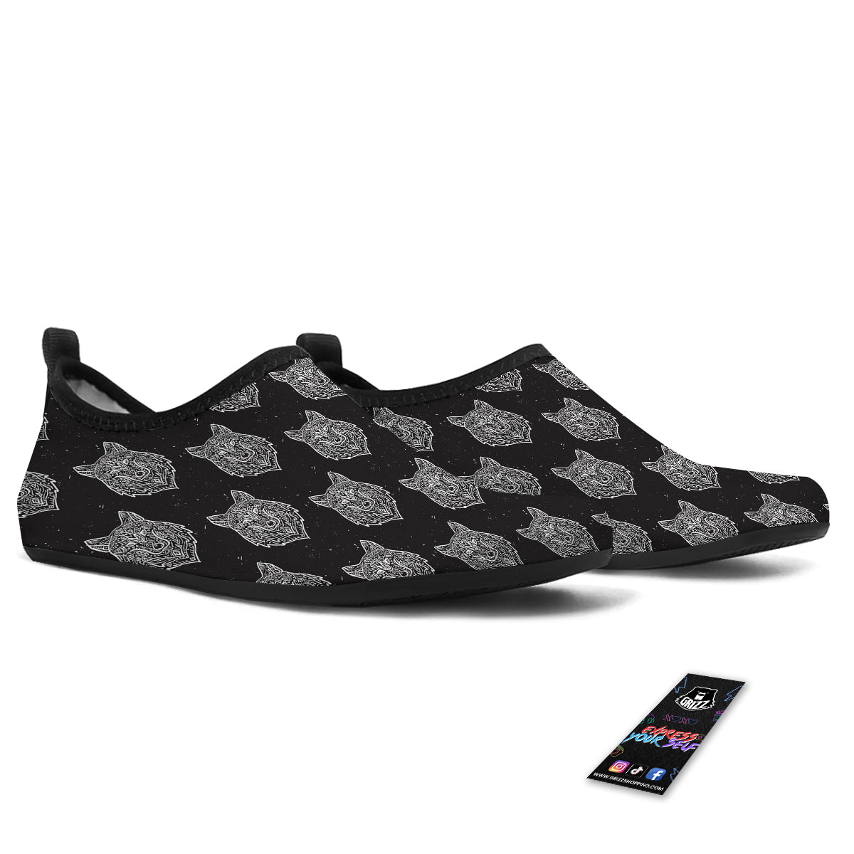 Wolf Native Tribal Print Pattern Water Shoes-grizzshop