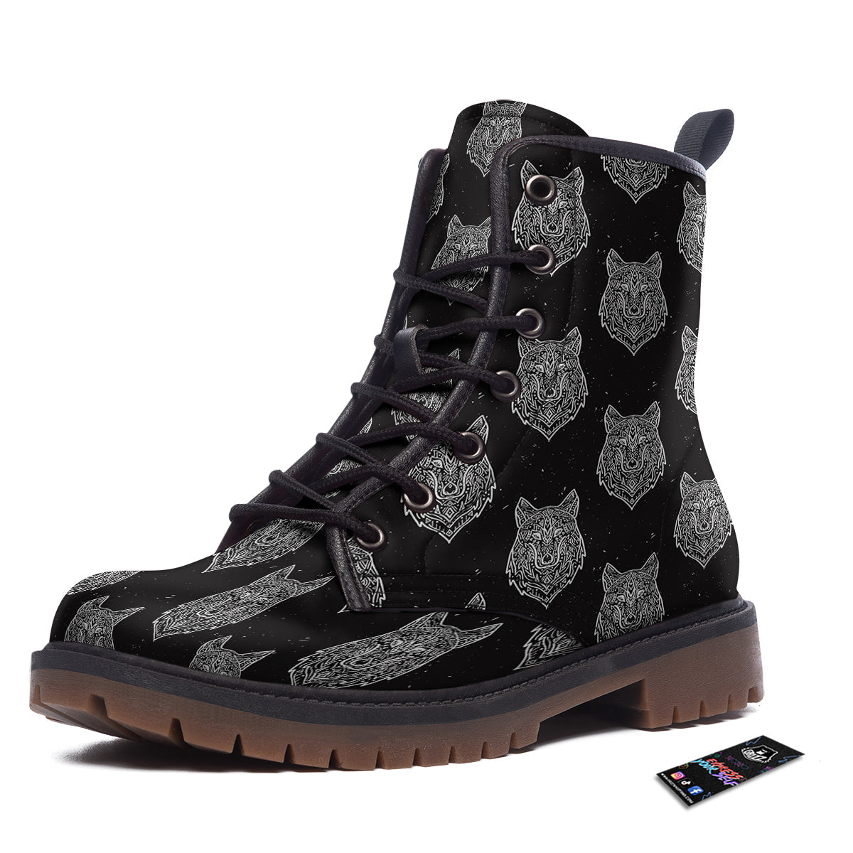 Wolf Native Tribal Print Pattern Work Boots-grizzshop