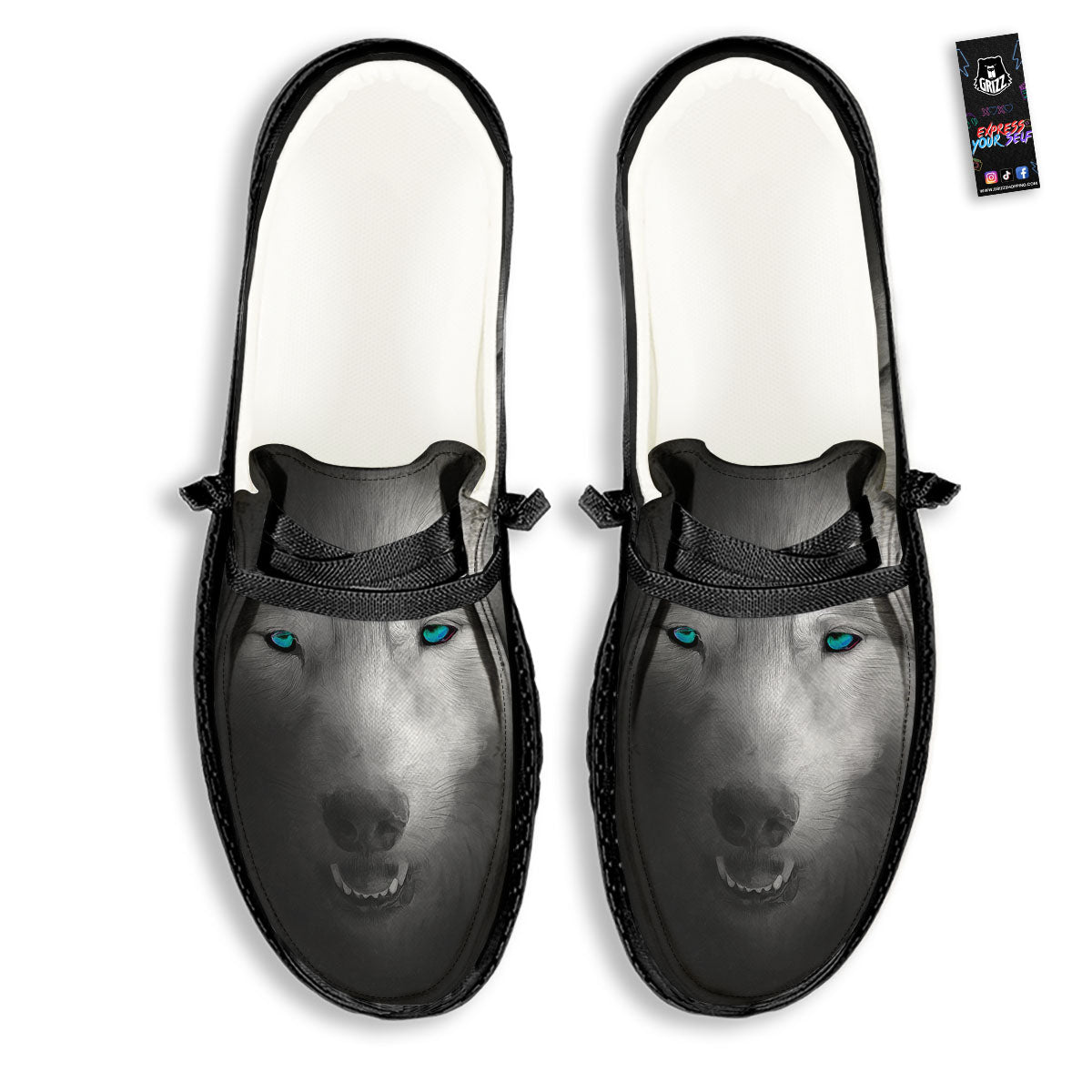Wolf Painting Watercolor Print Black Loafers-grizzshop