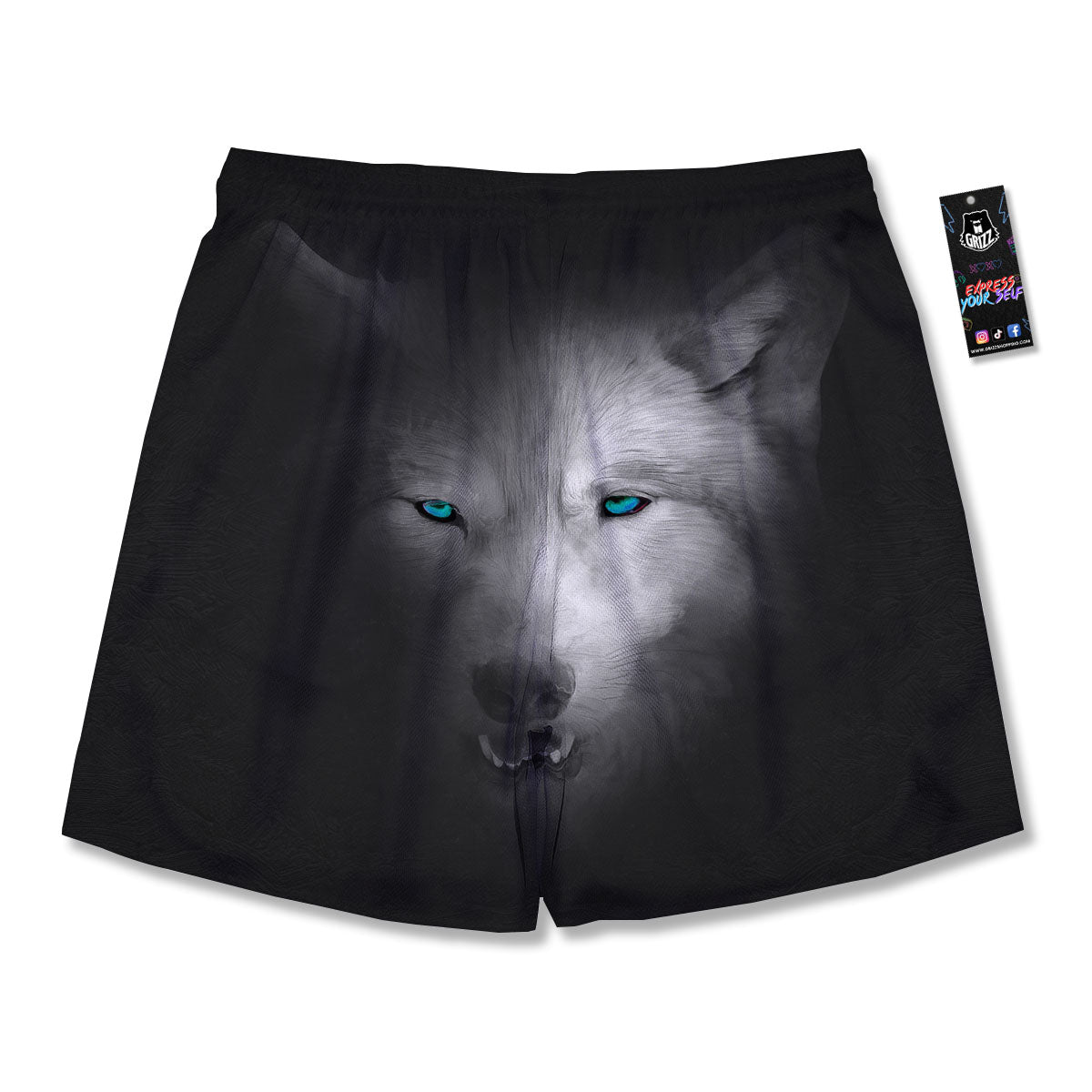 Wolf Painting Watercolor Print Men's Running Shorts-grizzshop