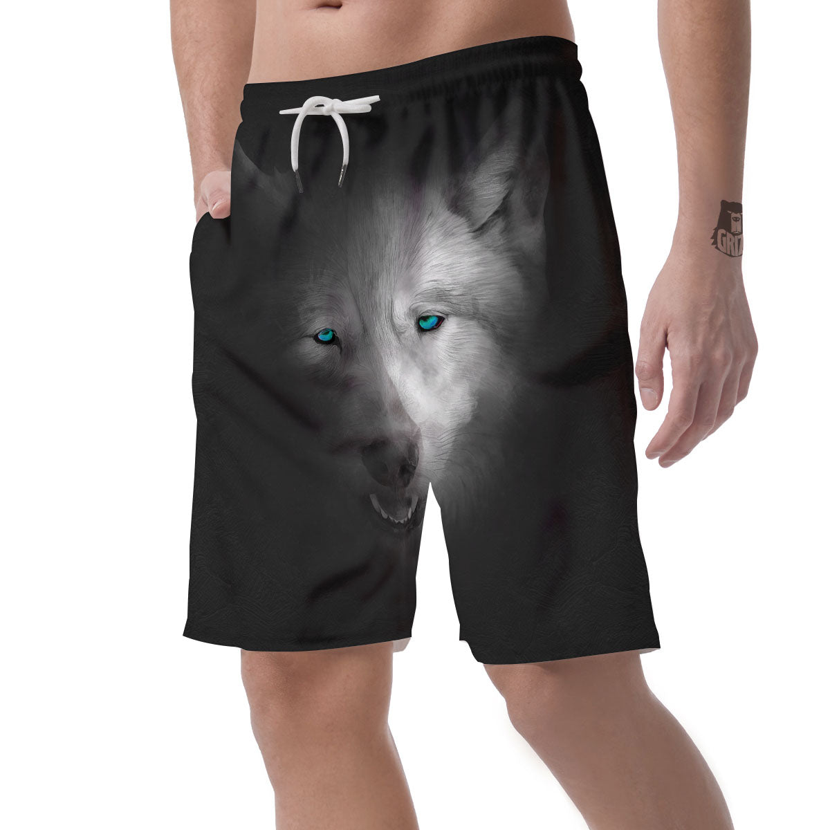 Wolf Painting Watercolor Print Men's Shorts-grizzshop