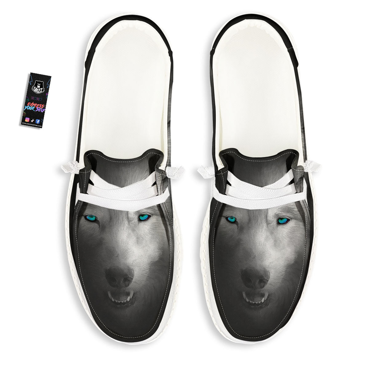 Wolf Painting Watercolor Print White Loafers-grizzshop