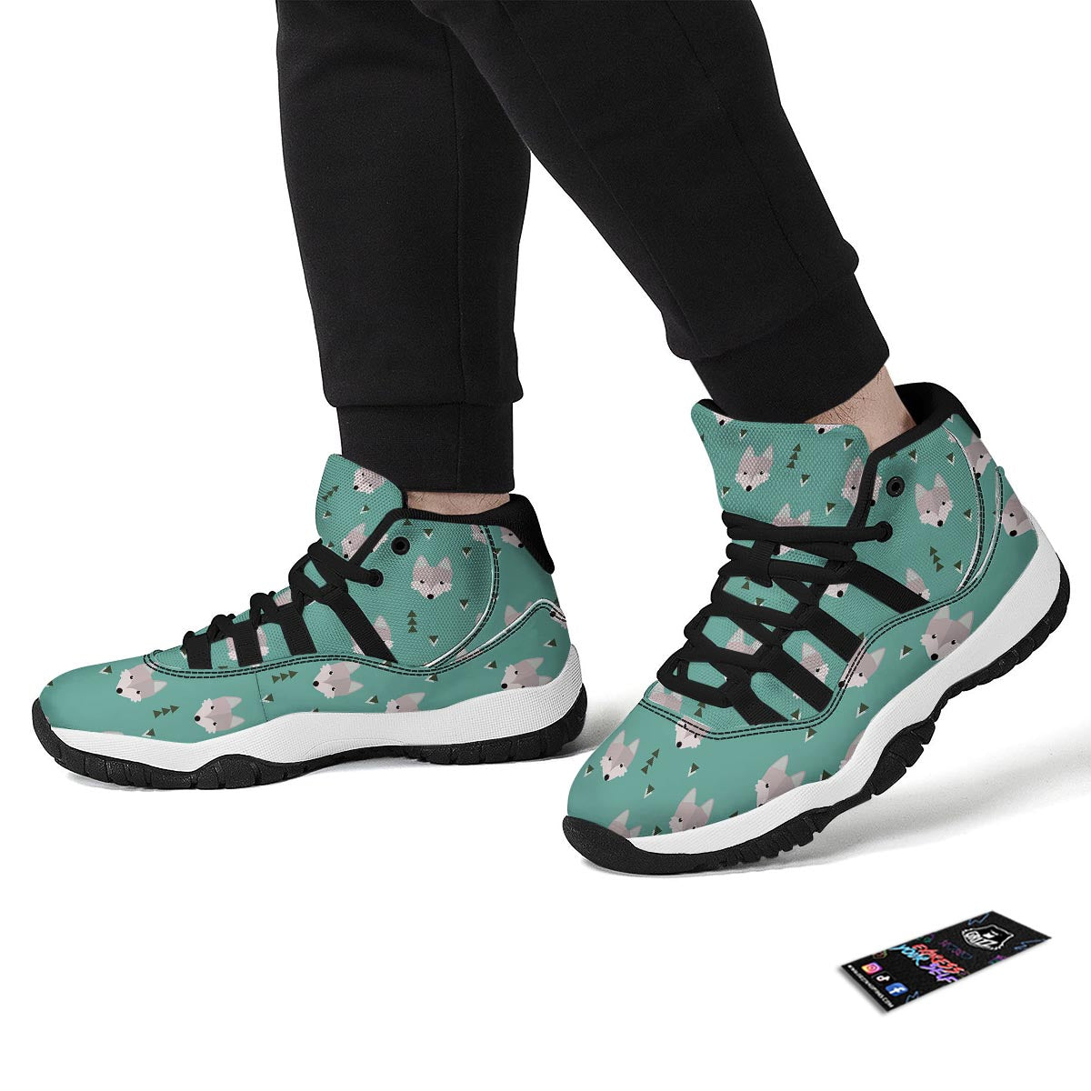 Wolf Pattern Print Black Bball Shoes-grizzshop