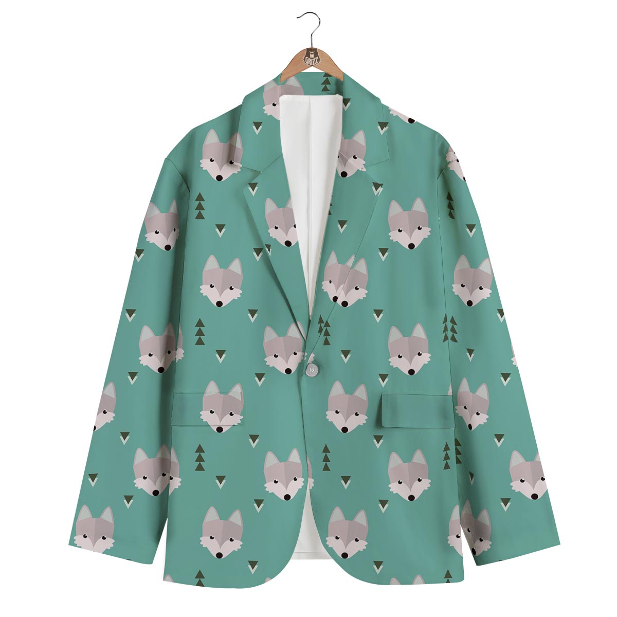 Wolf Pattern Print Men's Blazer-grizzshop