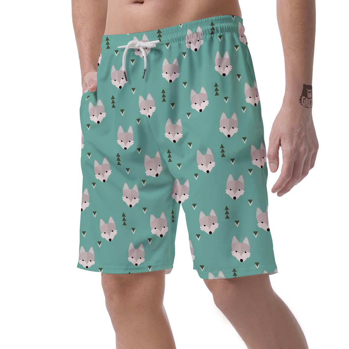 Wolf Pattern Print Men's Shorts-grizzshop