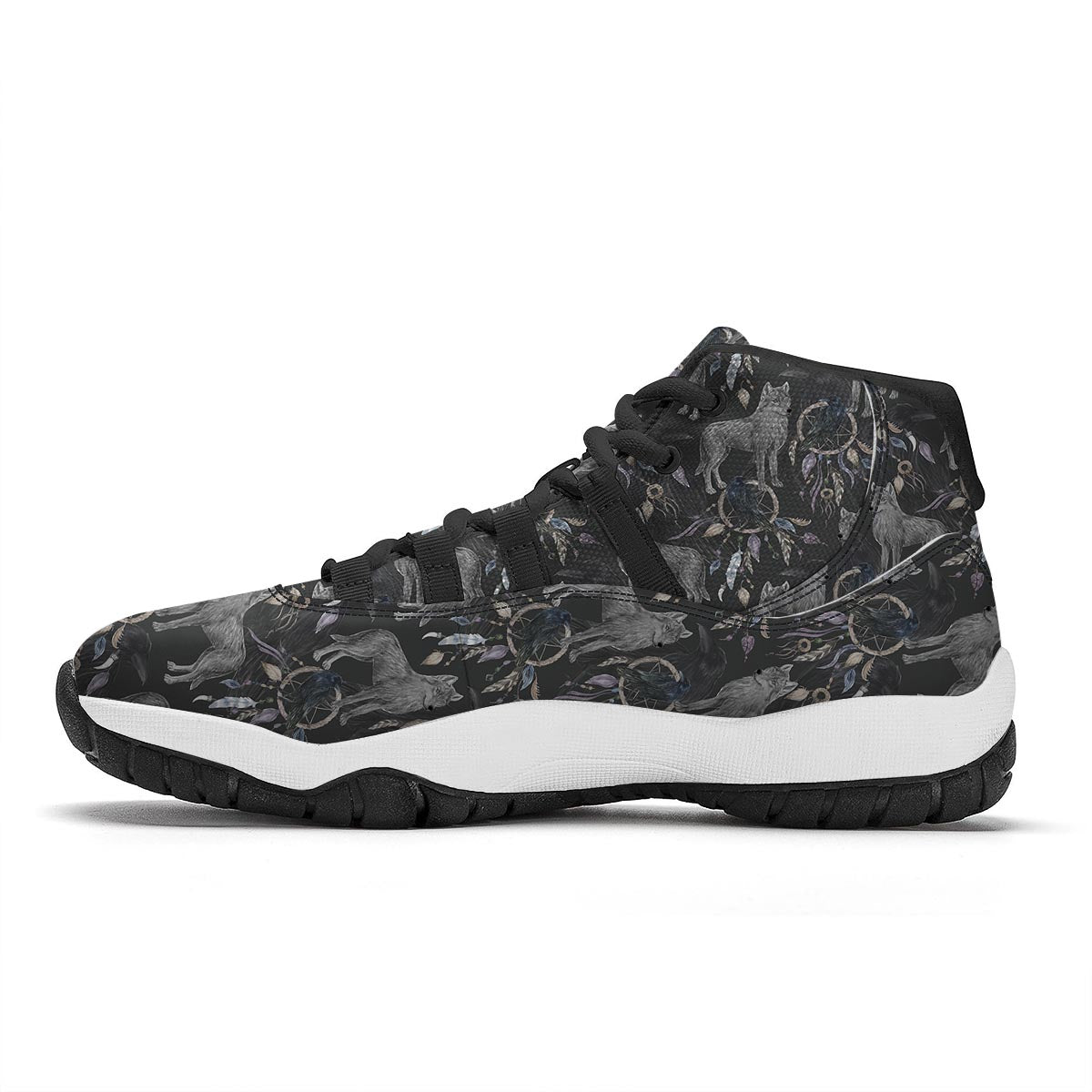 Wolf Print Pattern Black Bball Shoes-grizzshop