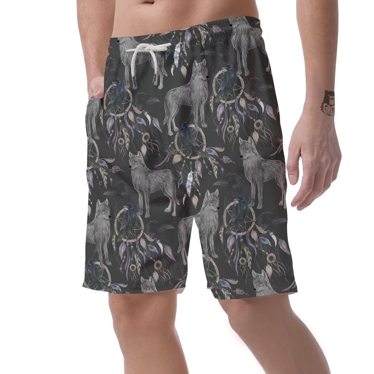 Wolf Print Pattern Men's Shorts-grizzshop