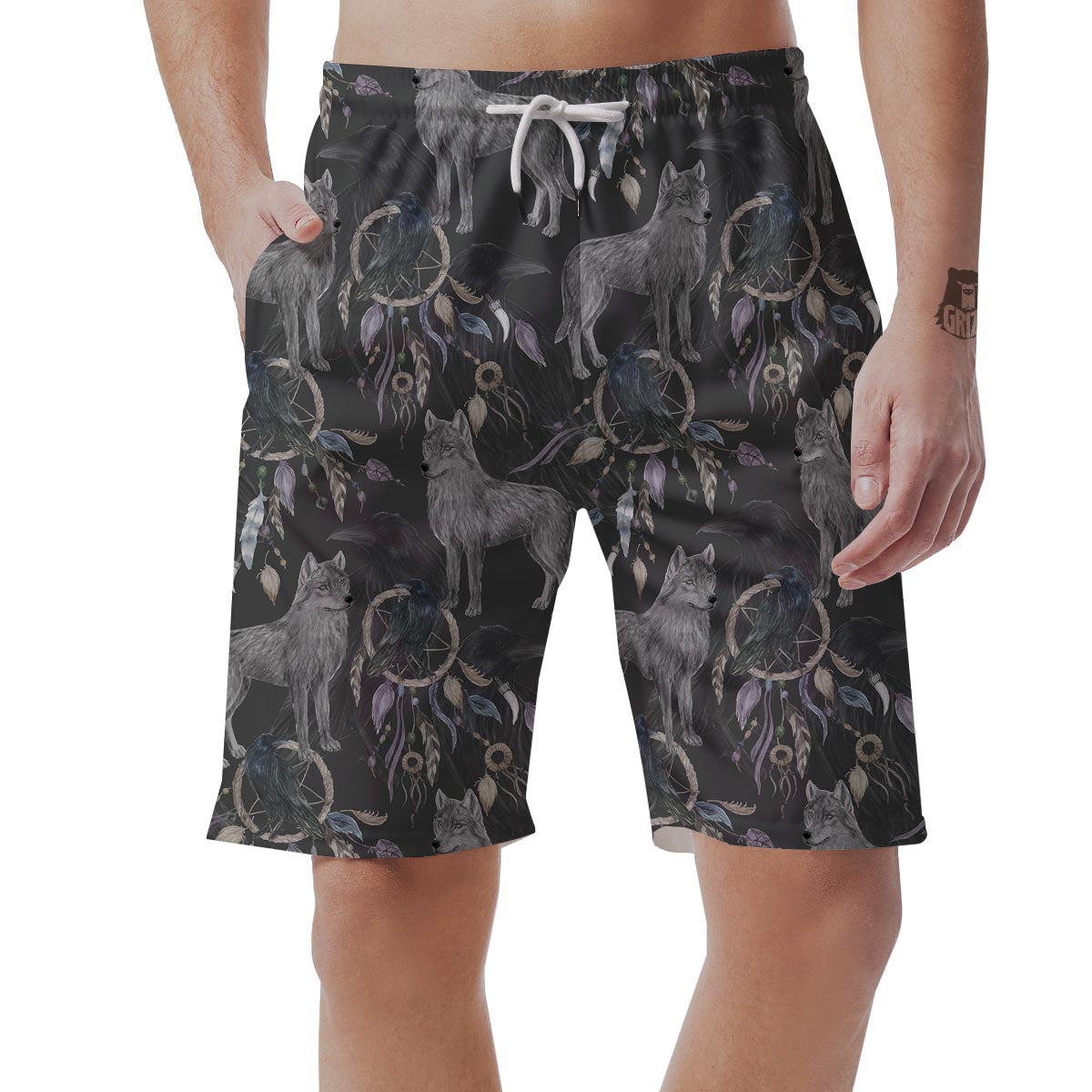 Wolf Print Pattern Men's Shorts-grizzshop