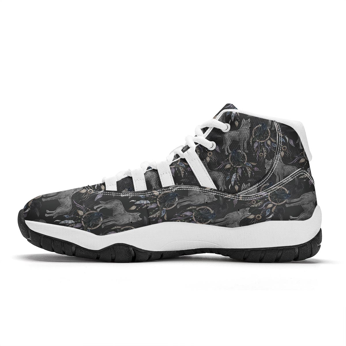 Wolf Print Pattern White Bball Shoes-grizzshop