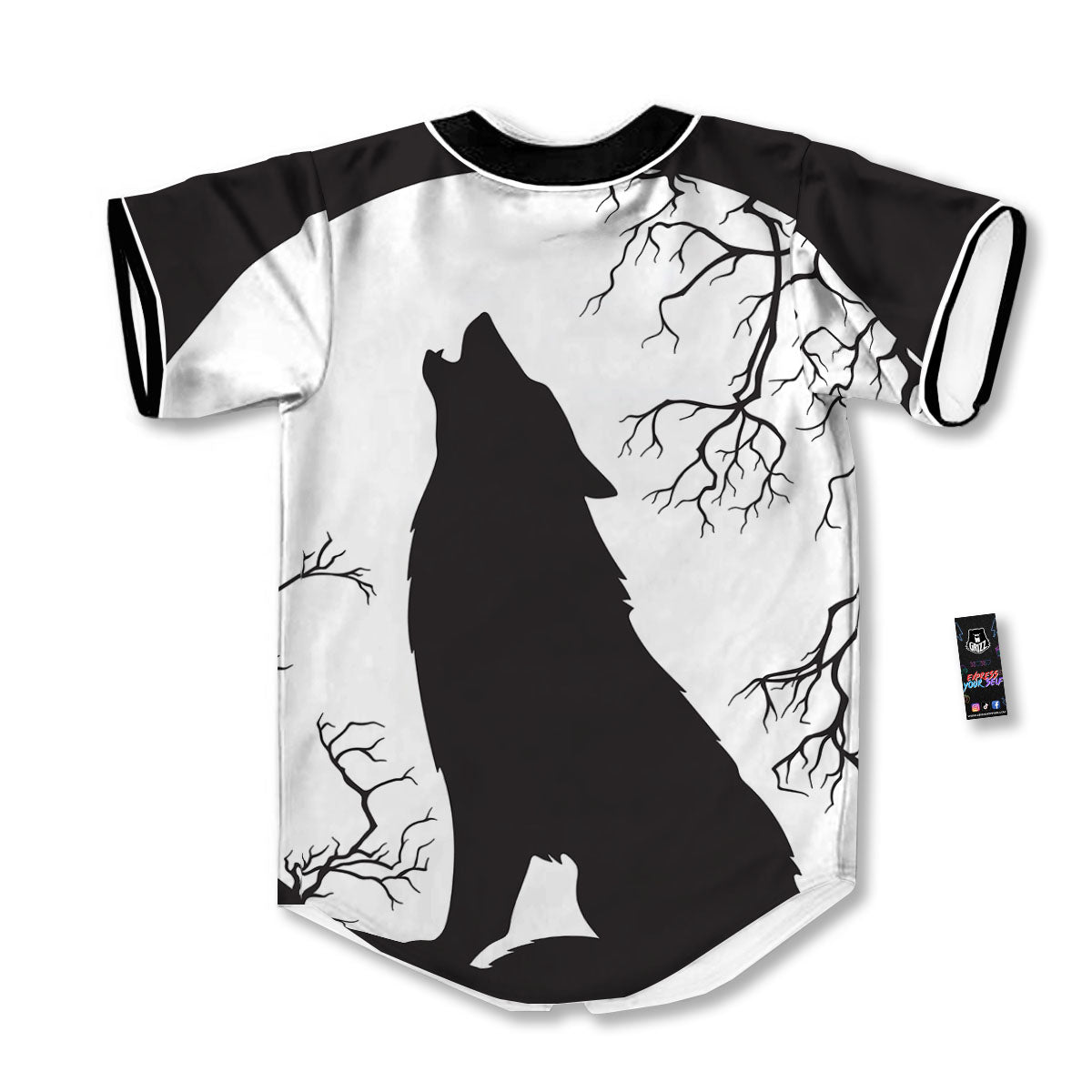 Wolf Spirit And Moon Print Baseball Jersey-grizzshop