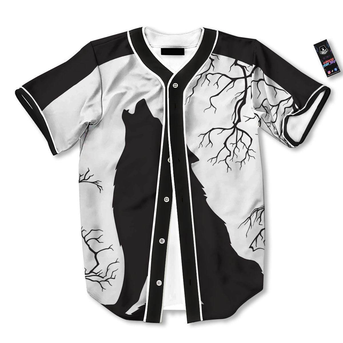 Wolf Spirit And Moon Print Baseball Jersey-grizzshop