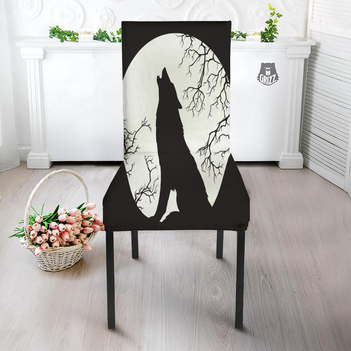 Wolf Spirit And Moon Print Dining Chair Slipcover-grizzshop