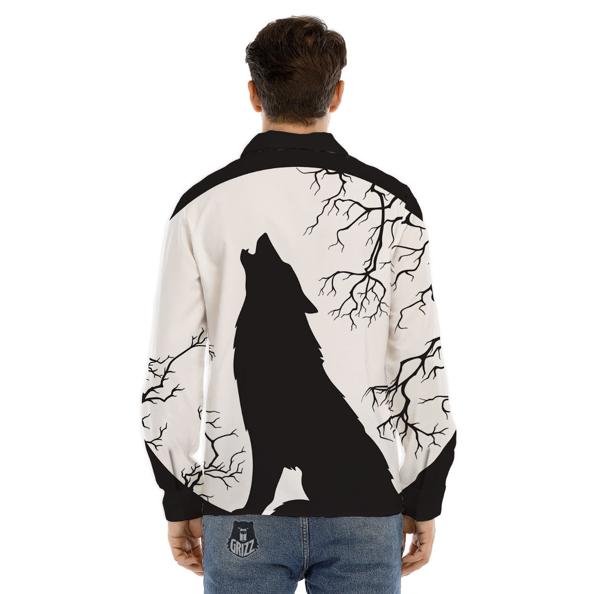 Wolf Spirit And Moon Print Men's Dress Shirts-grizzshop