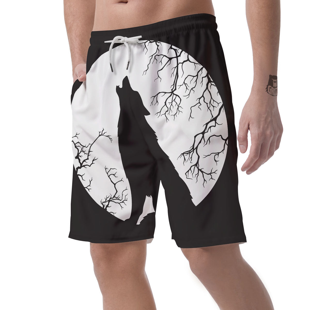 Wolf Spirit And Moon Print Men's Shorts-grizzshop