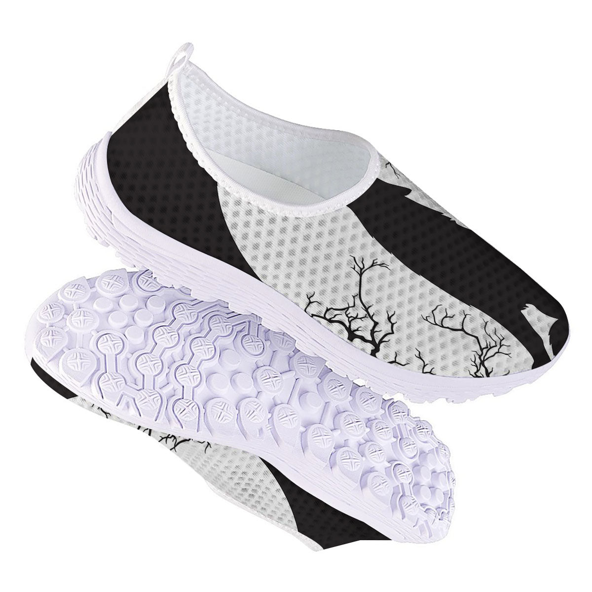 Wolf Spirit And Moon Print Nurse Shoes-grizzshop