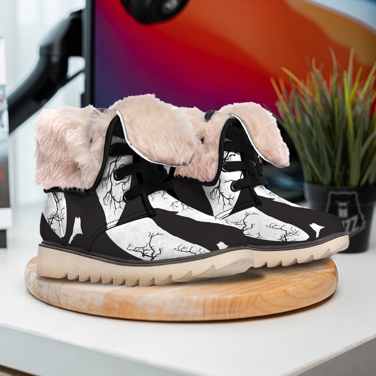 Wolf Spirit And Moon Print Snow Boots-grizzshop