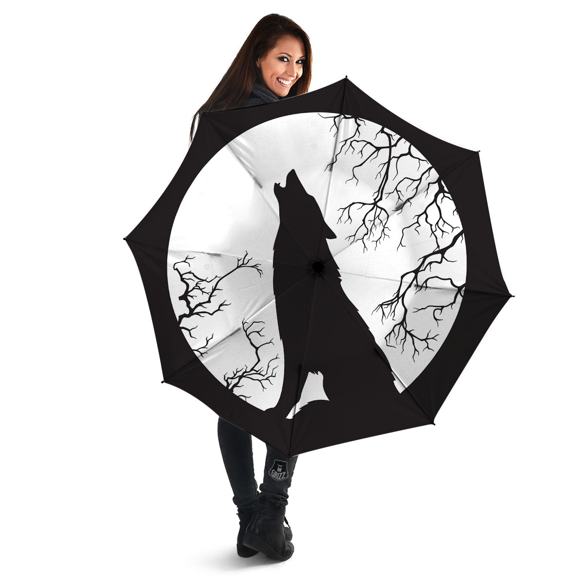 Wolf Spirit And Moon Print Umbrella-grizzshop