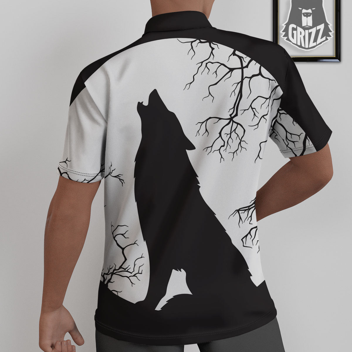 Wolf Spirit And Moon Print Untucked Shirts-grizzshop