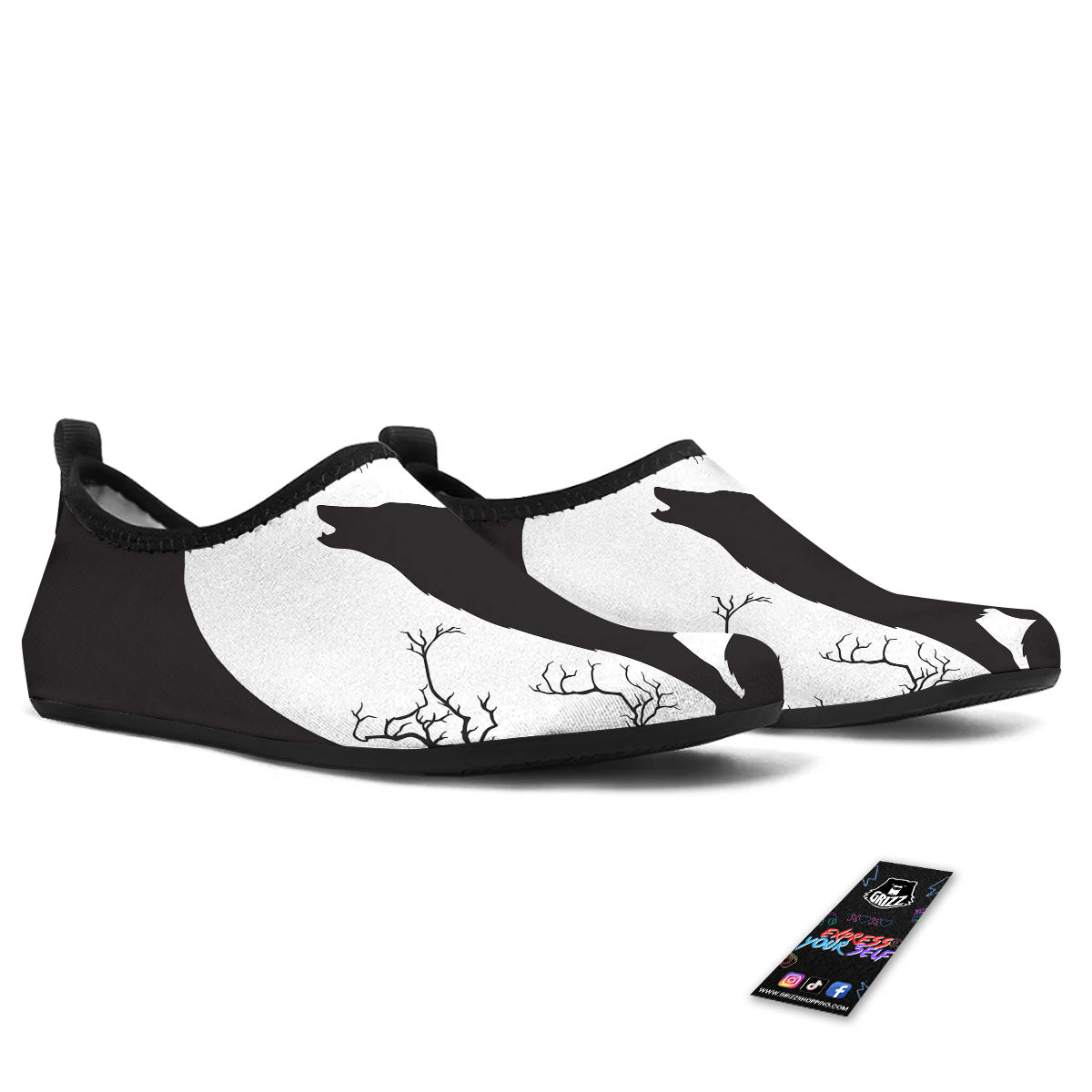Wolf Spirit And Moon Print Water Shoes-grizzshop