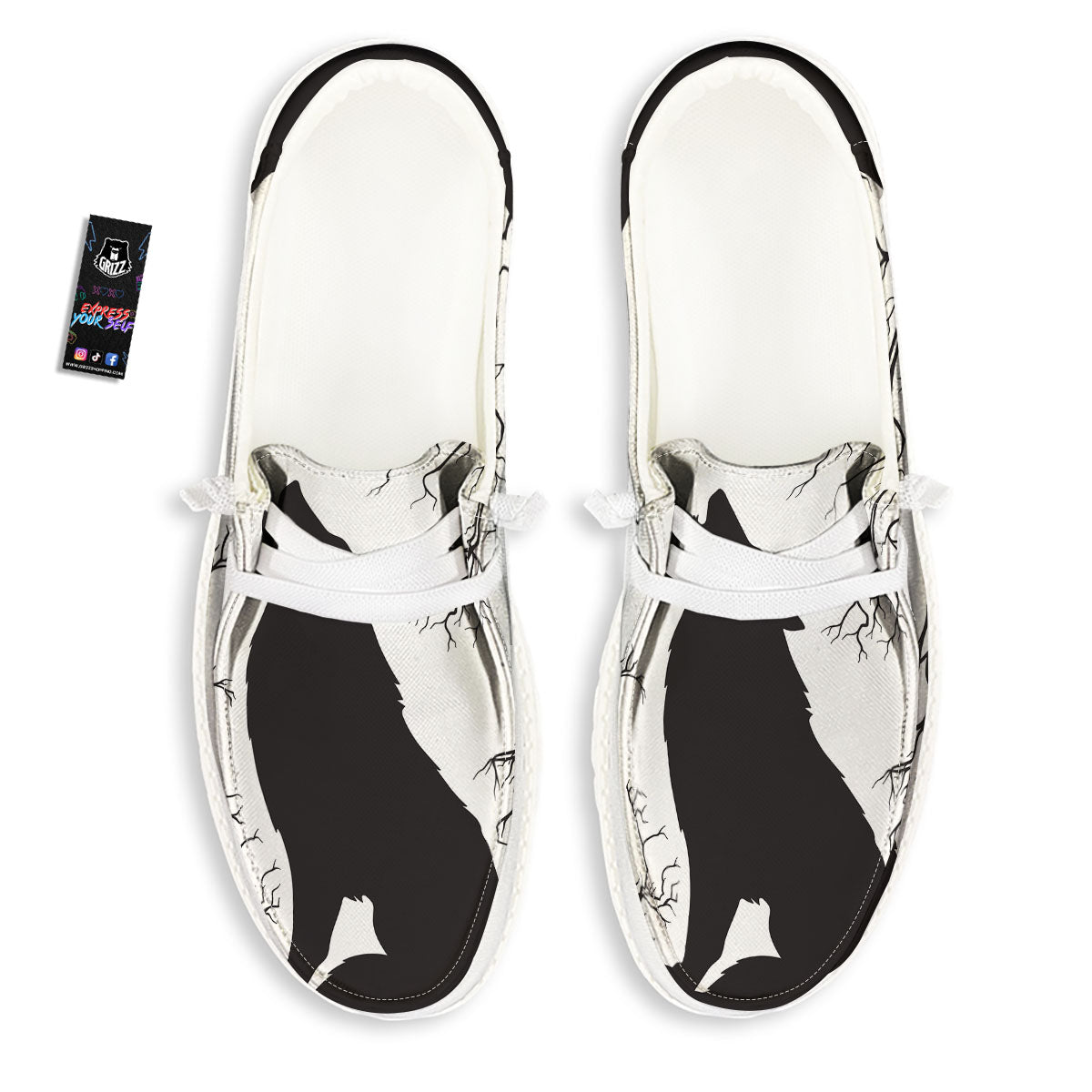 Wolf Spirit And Moon Print White Loafers-grizzshop