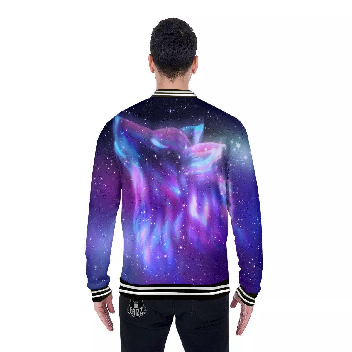 Wolf Spirit Aurora Howling Print Baseball Jacket-grizzshop