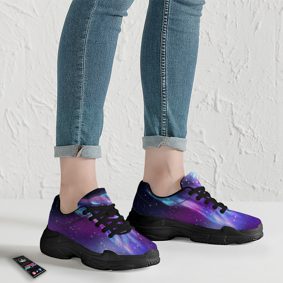 Wolf Spirit Aurora Howling Print Black Chunky Shoes-grizzshop