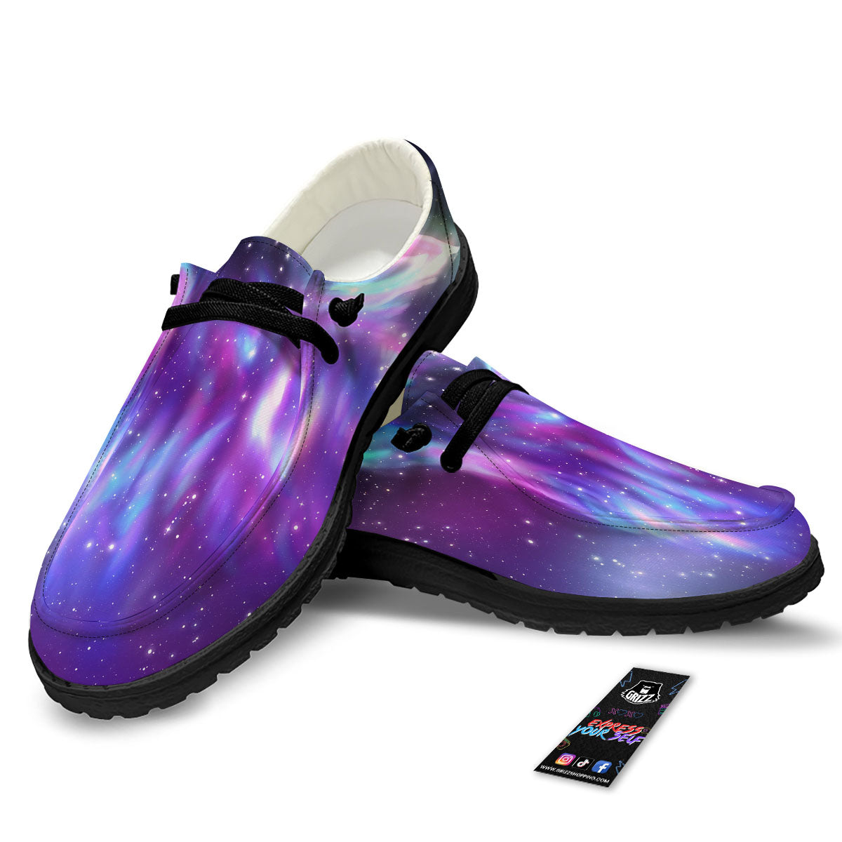 Wolf Spirit Aurora Howling Print Black Loafers-grizzshop