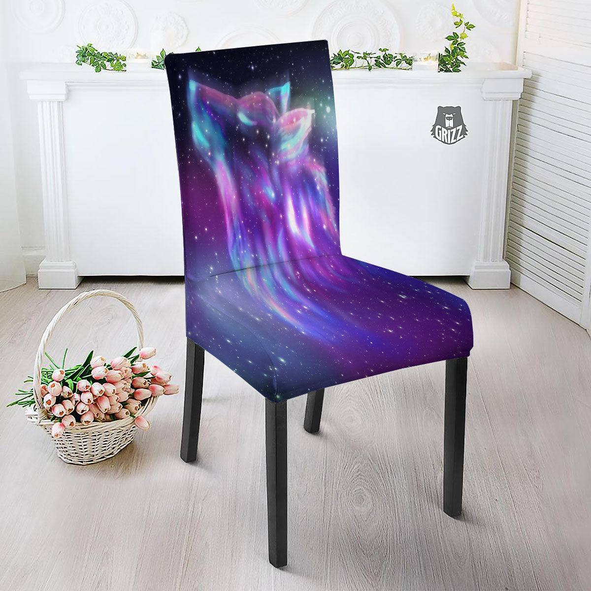 Wolf Spirit Aurora Howling Print Dining Chair Slipcover-grizzshop