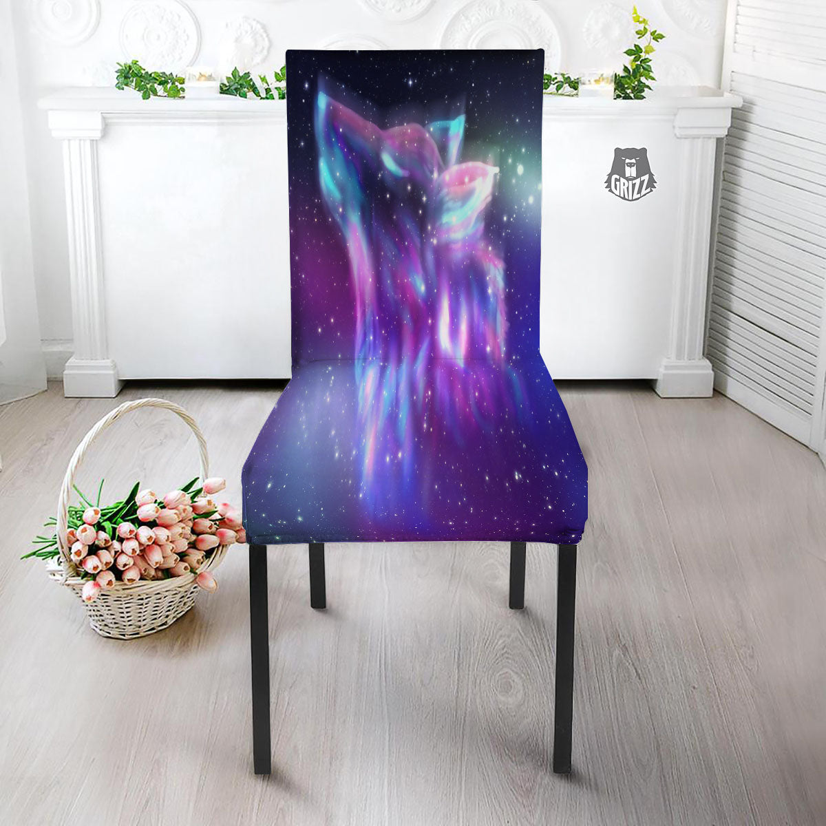Wolf Spirit Aurora Howling Print Dining Chair Slipcover-grizzshop