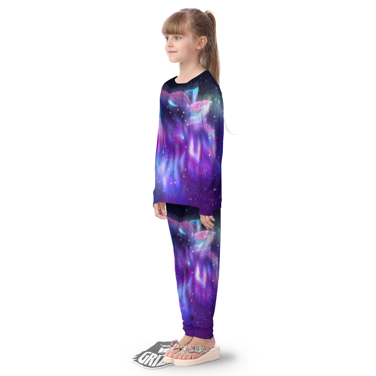 Wolf Spirit Aurora Howling Print Kid's Pajamas-grizzshop