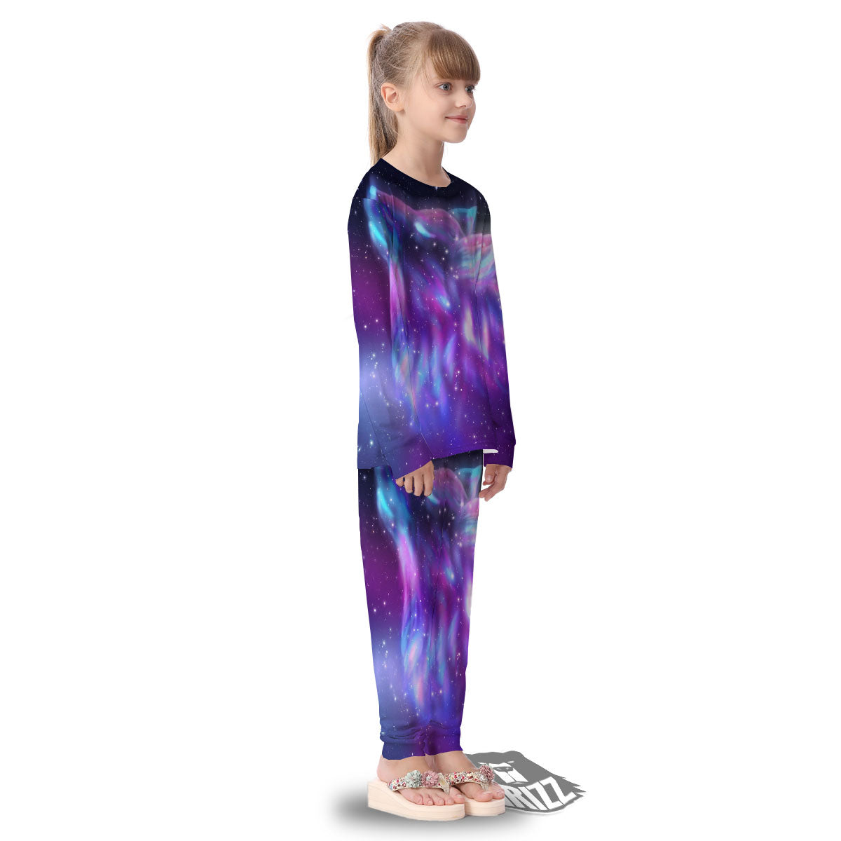 Wolf Spirit Aurora Howling Print Kid's Pajamas-grizzshop
