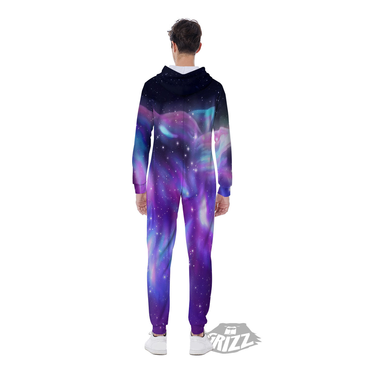 Wolf Spirit Aurora Howling Print Men's Jumpsuit-grizzshop