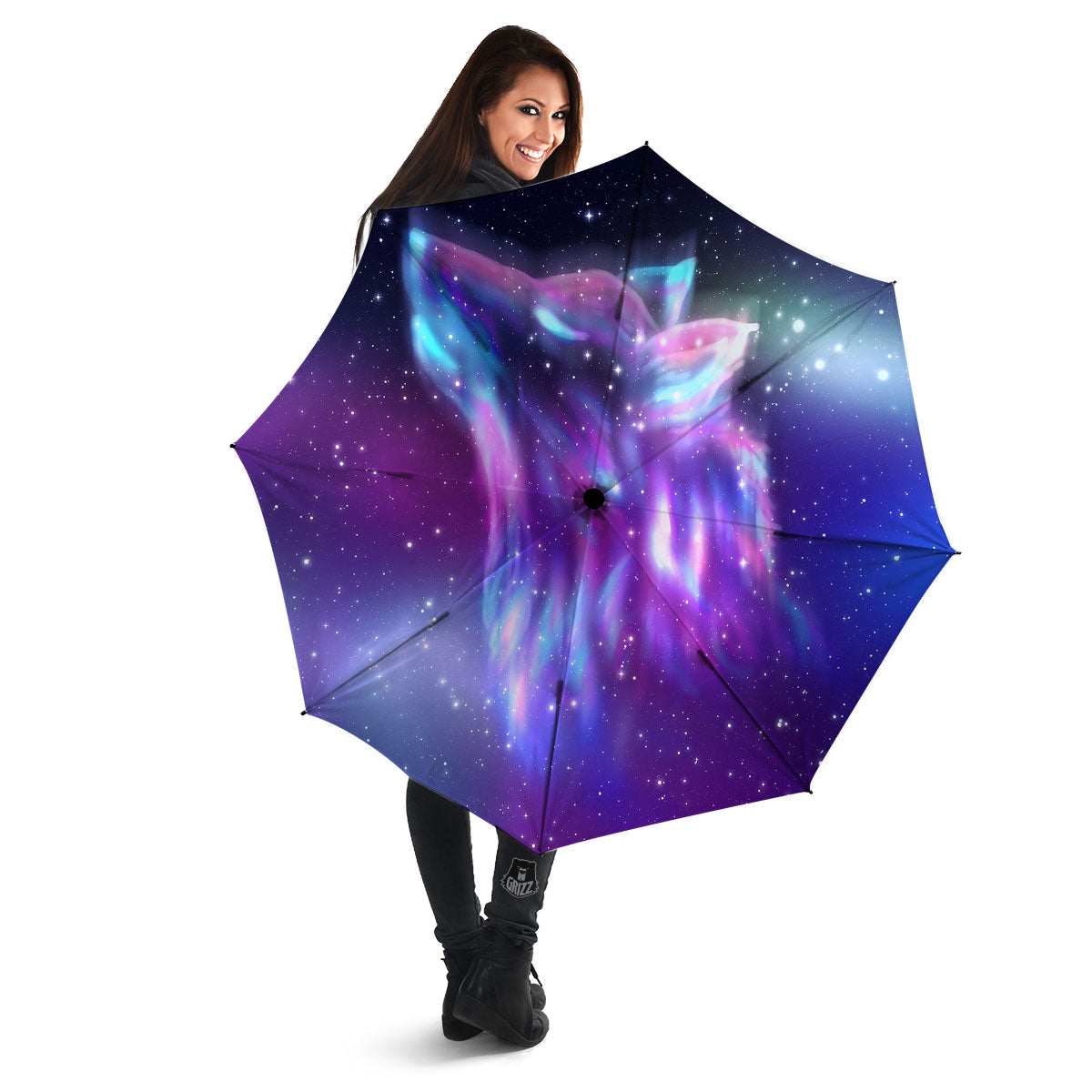 Wolf Spirit Aurora Howling Print Umbrella-grizzshop