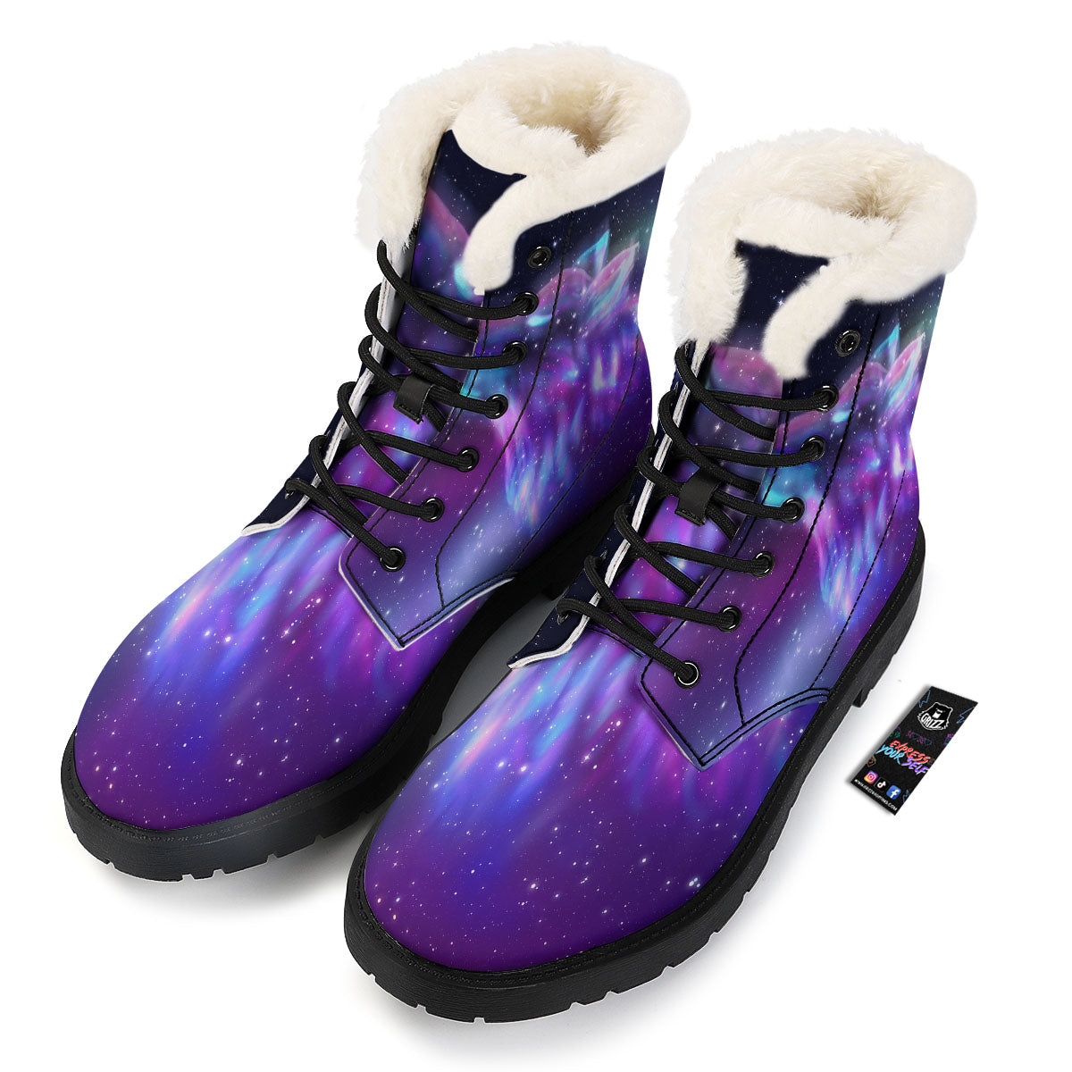 Wolf Spirit Aurora Howling Print Winter Boots-grizzshop