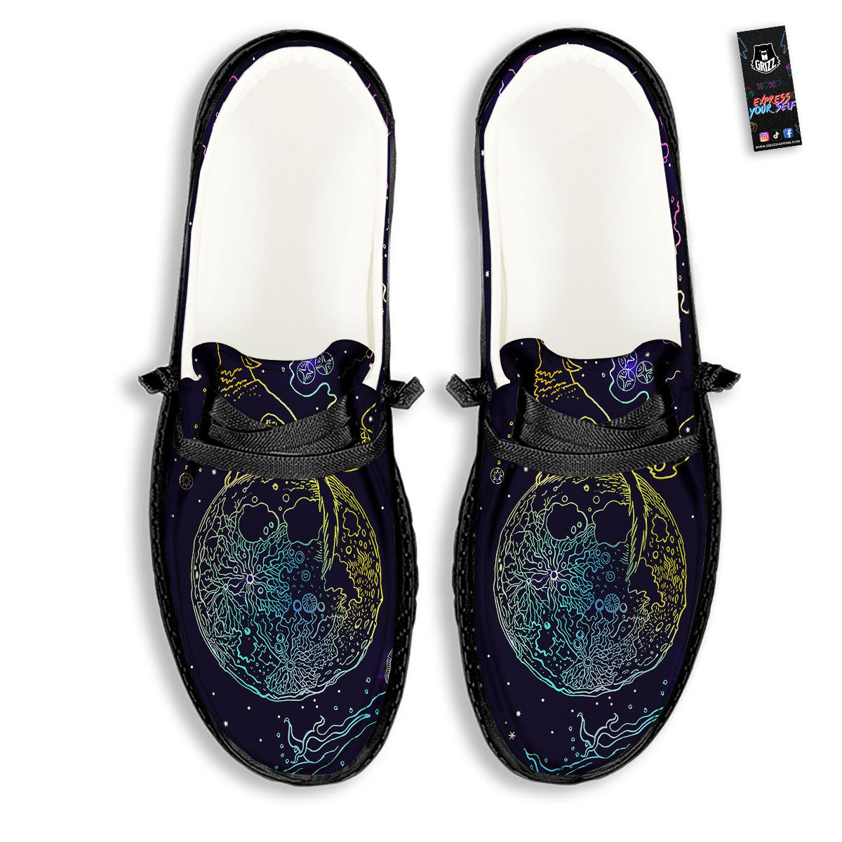 Wolf Spirit Galaxy Howling Print Black Loafers-grizzshop