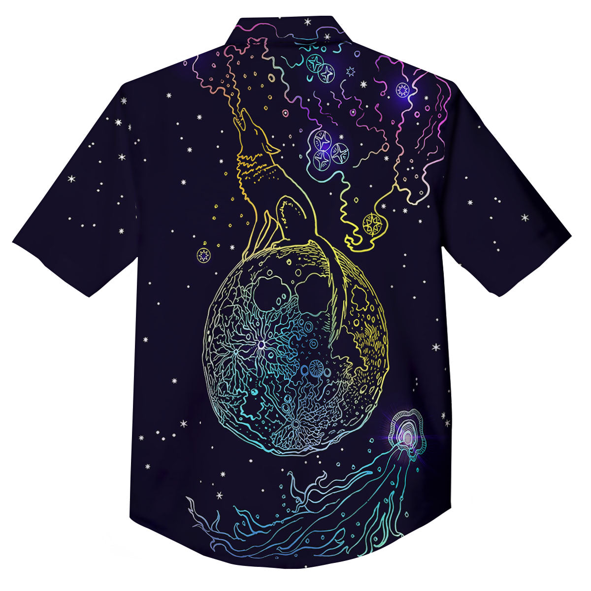 Wolf Spirit Galaxy Howling Print Button Up Shirt-grizzshop