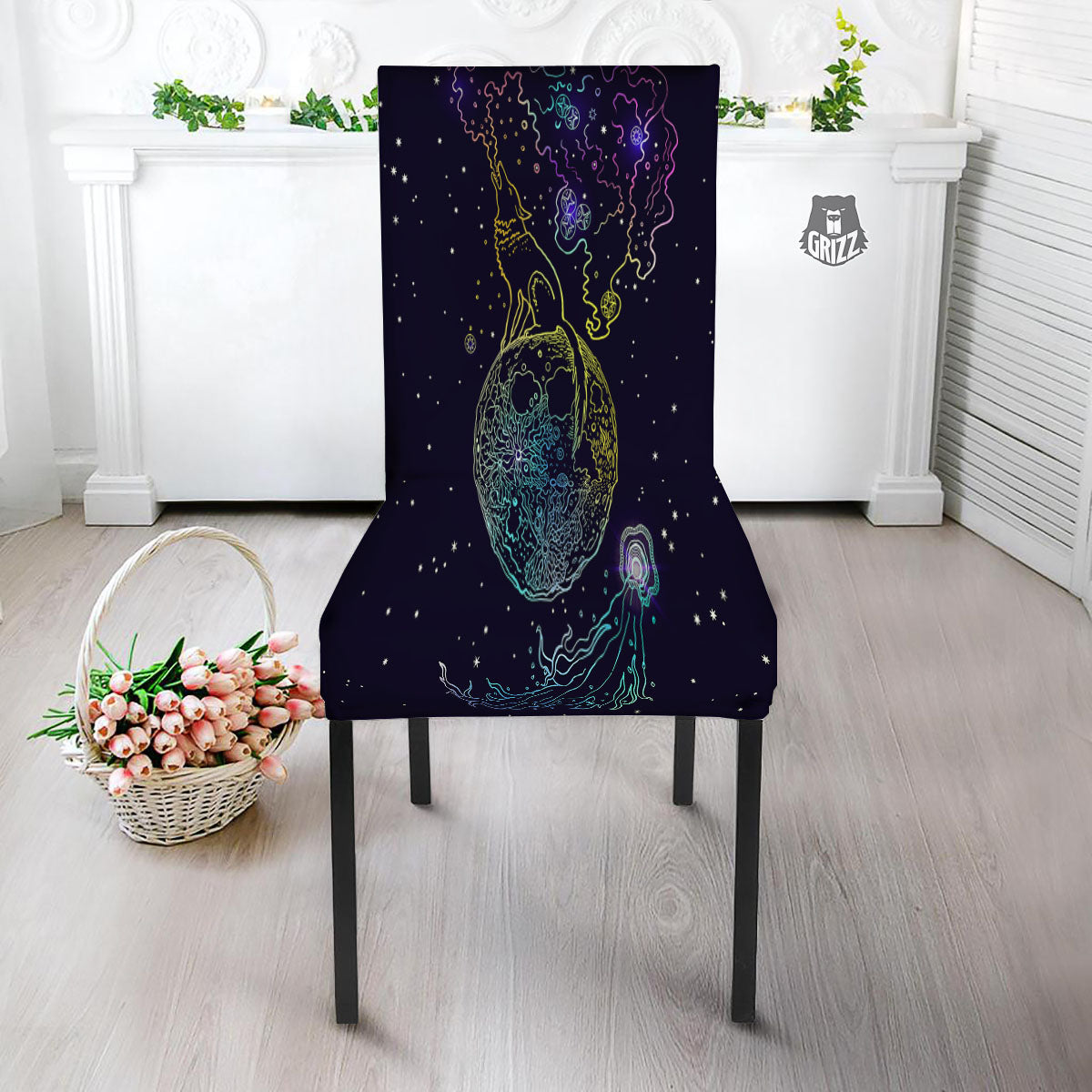 Wolf Spirit Galaxy Howling Print Dining Chair Slipcover-grizzshop