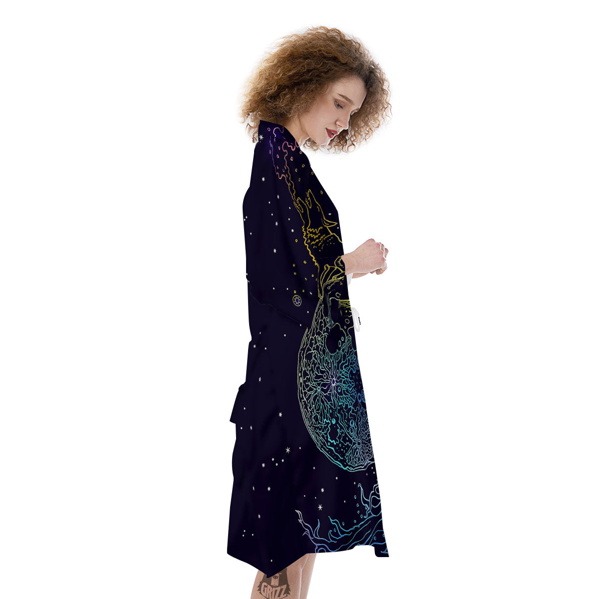 Wolf Spirit Galaxy Howling Print Kimono-grizzshop