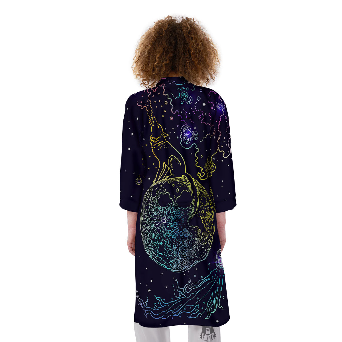 Wolf Spirit Galaxy Howling Print Kimono-grizzshop