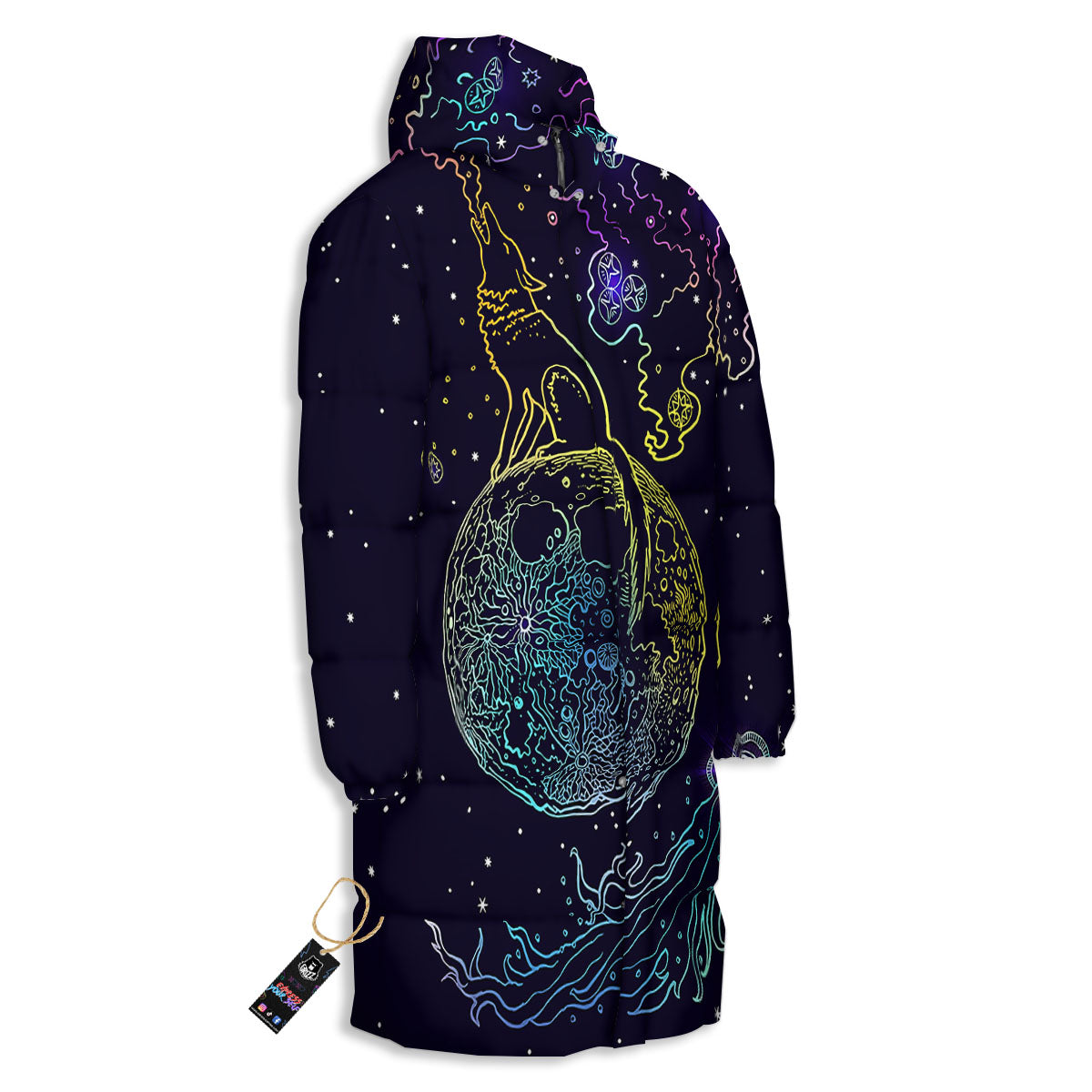 Wolf Spirit Galaxy Howling Print Long Down Jacket