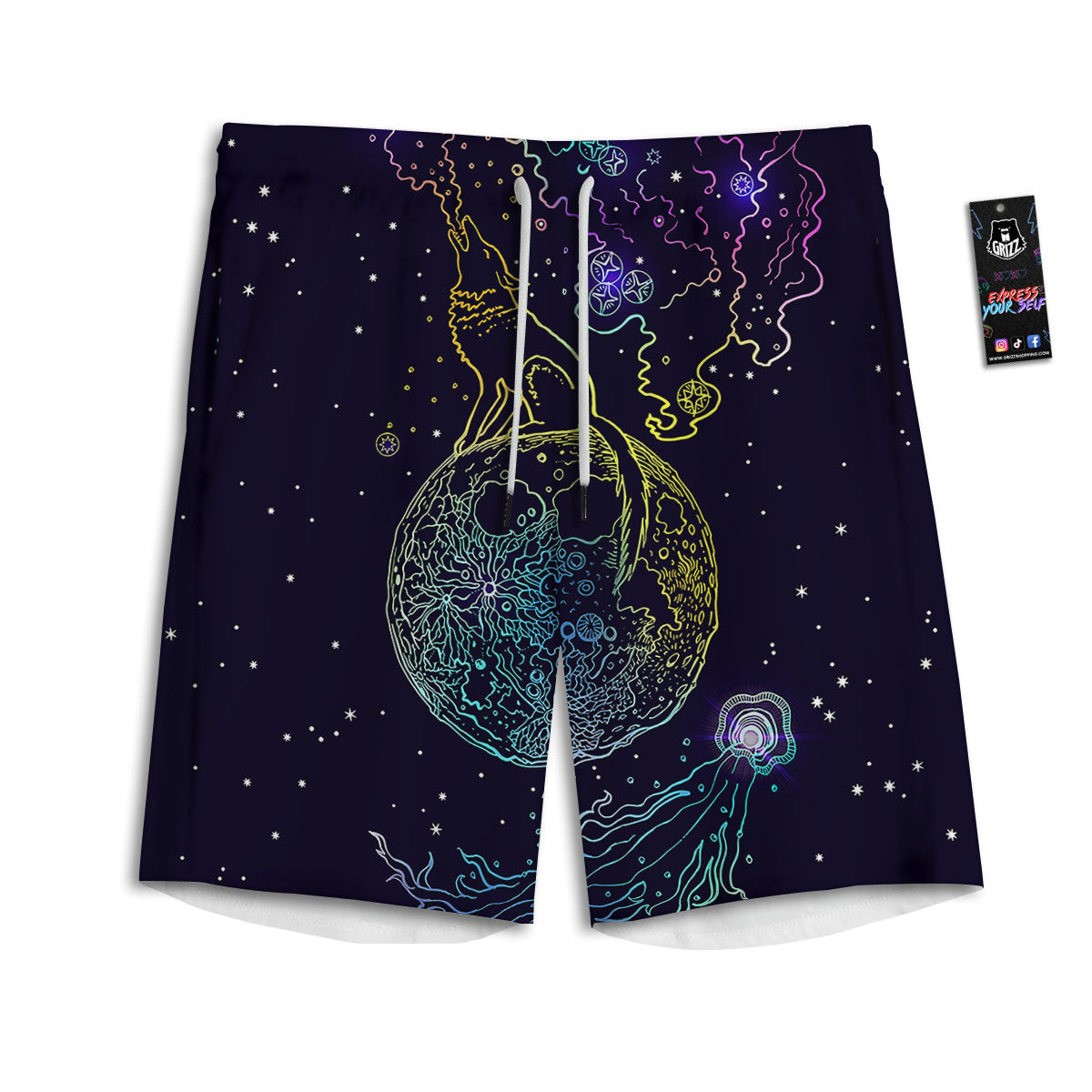 Wolf Spirit And Moon Print Men's Athletic Shorts