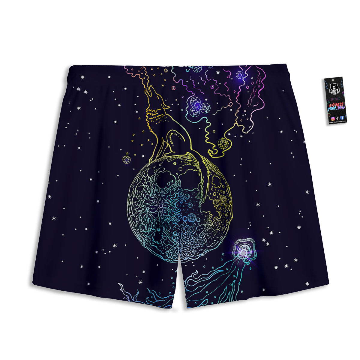 Wolf Spirit Galaxy Howling Print Mesh Shorts