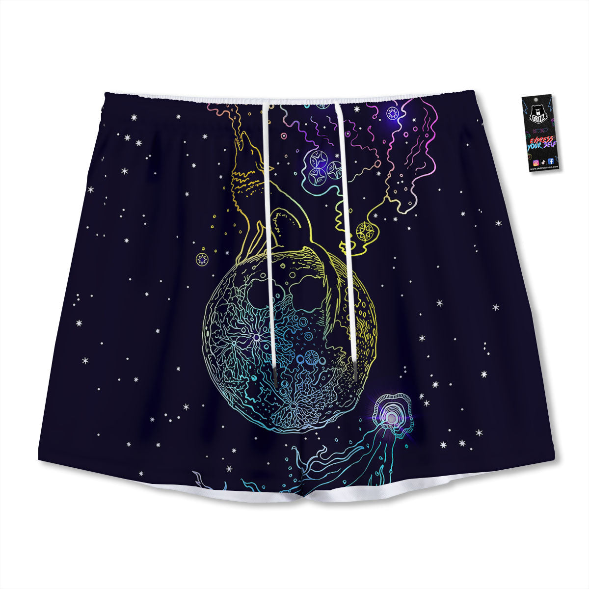 Wolf Spirit Galaxy Howling Print Mesh Shorts