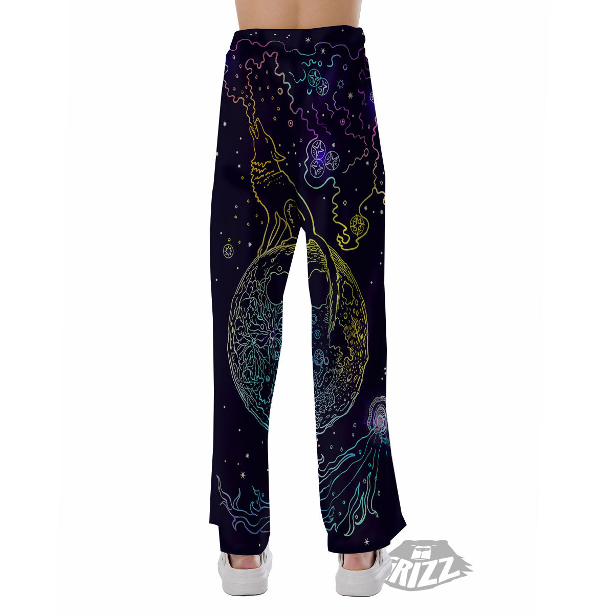 Wolf Spirit Galaxy Howling Print Pajama Pants-grizzshop