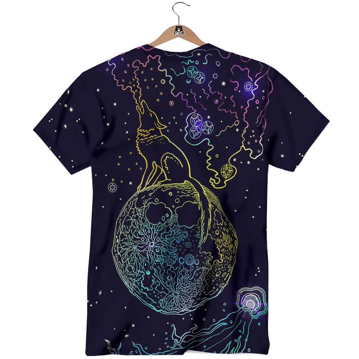 Wolf Spirit Galaxy Howling Print T-Shirt-grizzshop