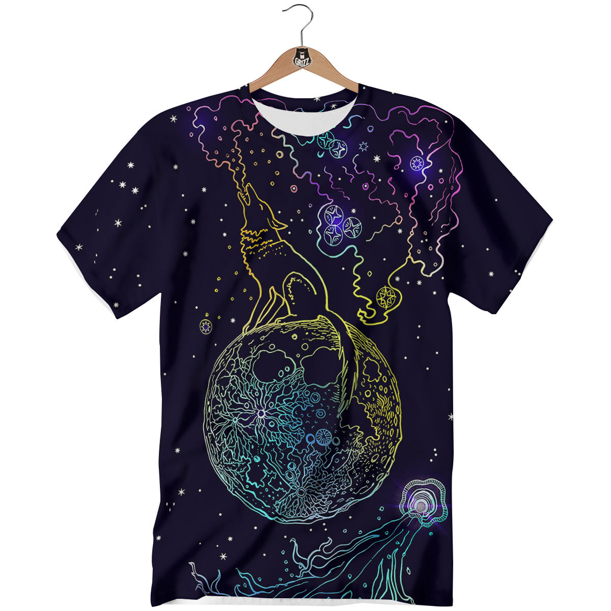 Wolf Spirit Galaxy Howling Print T-Shirt-grizzshop