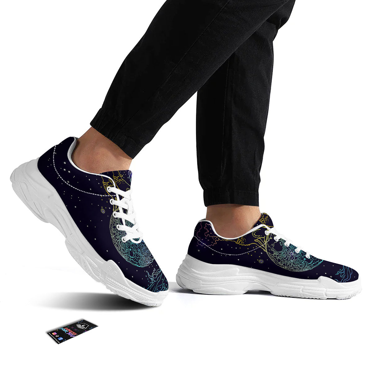 Wolf Spirit Galaxy Howling Print White Chunky Shoes-grizzshop