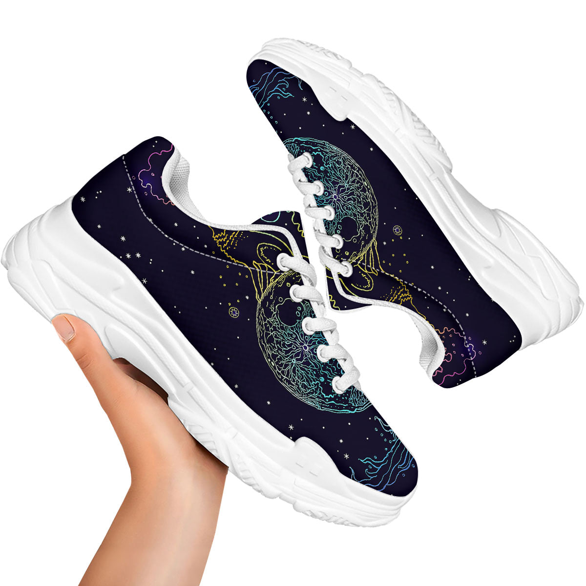 Wolf Spirit Galaxy Howling Print White Chunky Shoes-grizzshop