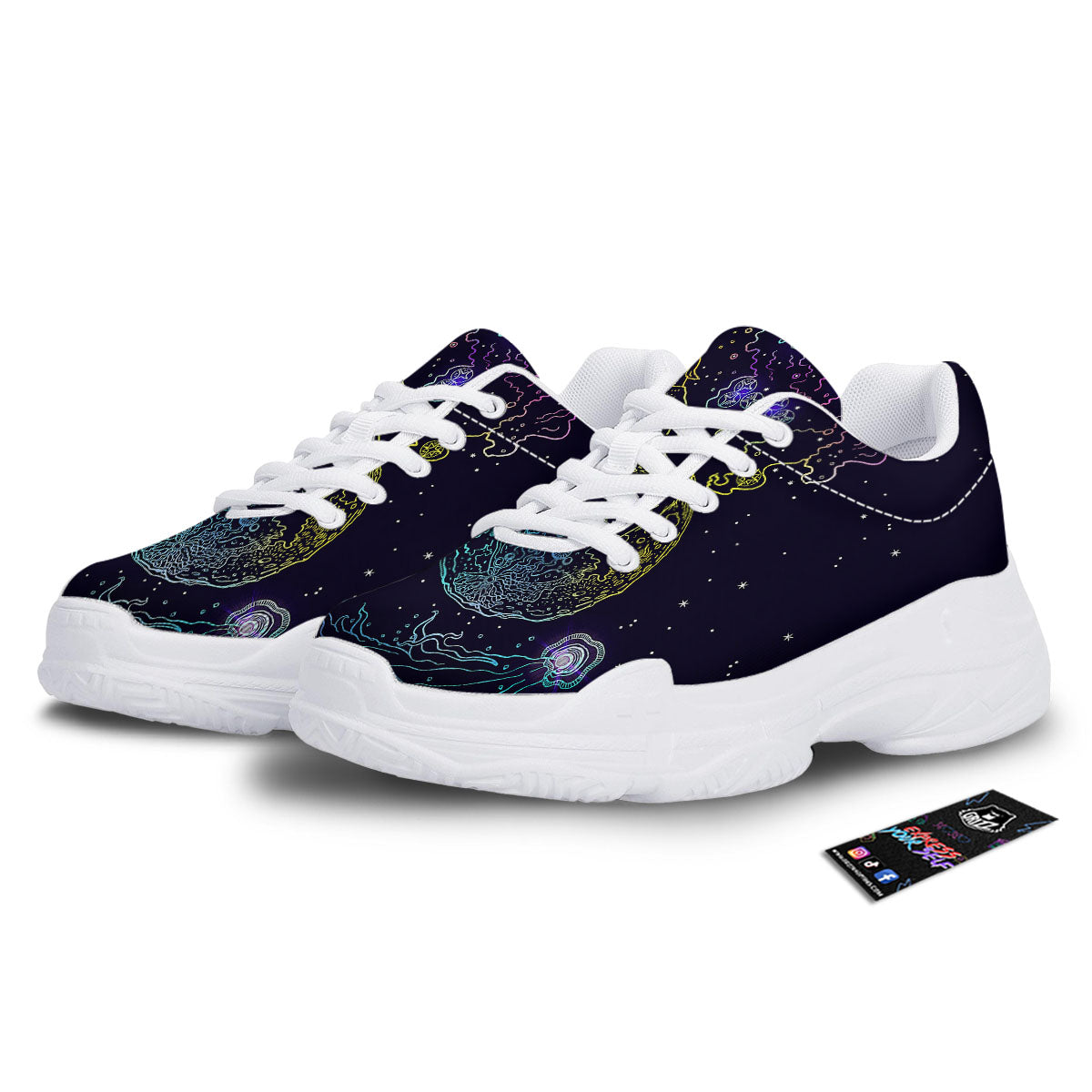 Wolf Spirit Galaxy Howling Print White Chunky Shoes-grizzshop