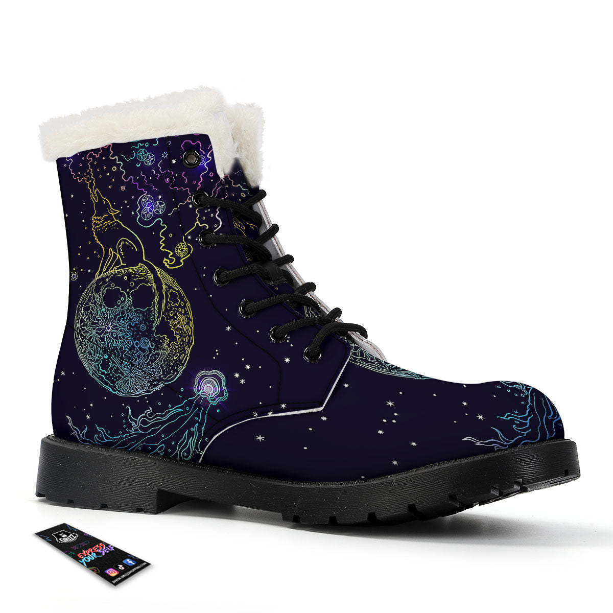 Wolf Spirit Galaxy Howling Print Winter Boots-grizzshop